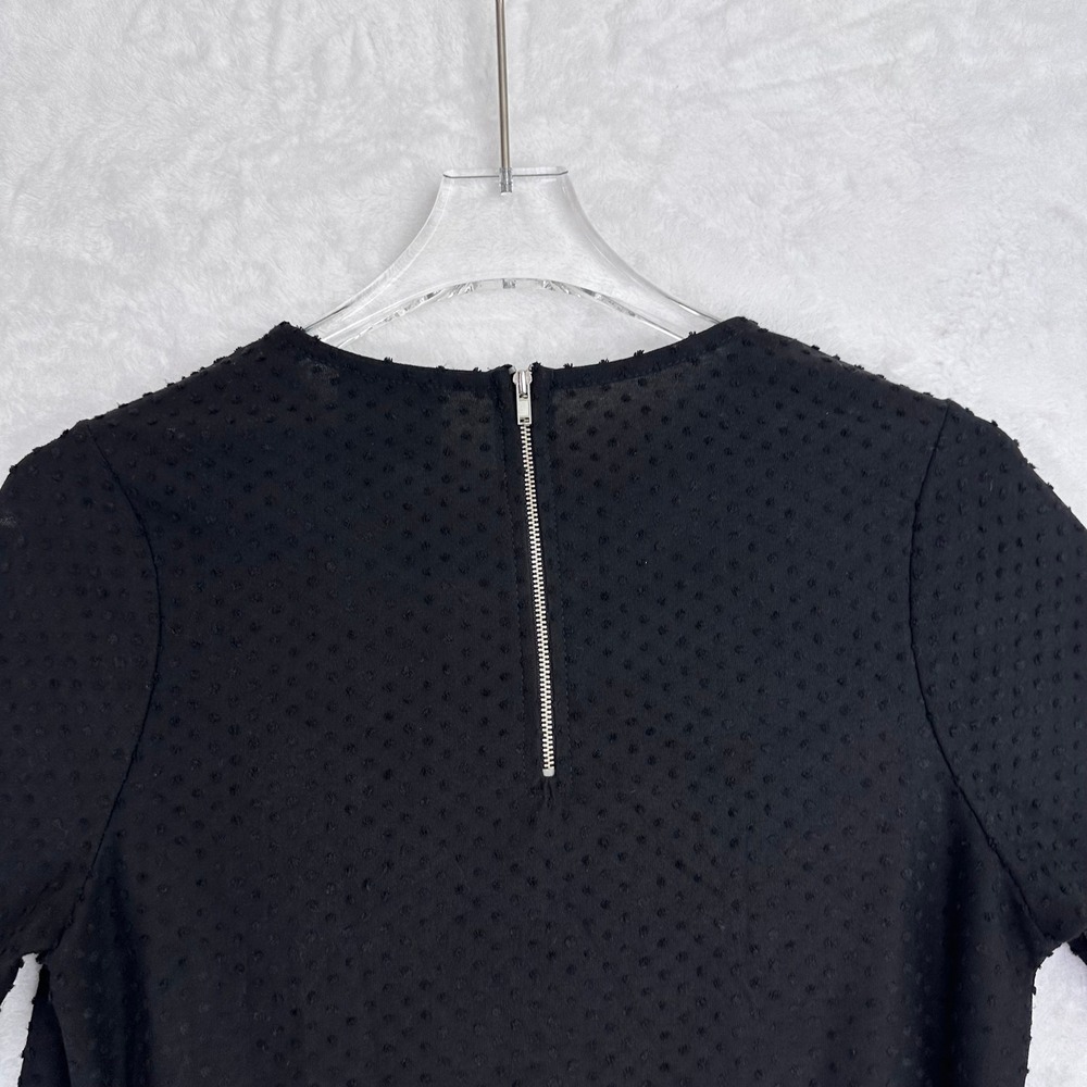 W5 Black Textured Dot Bell Sleeve Zipper Back Top Blouse Size S - Picture 10 of 13